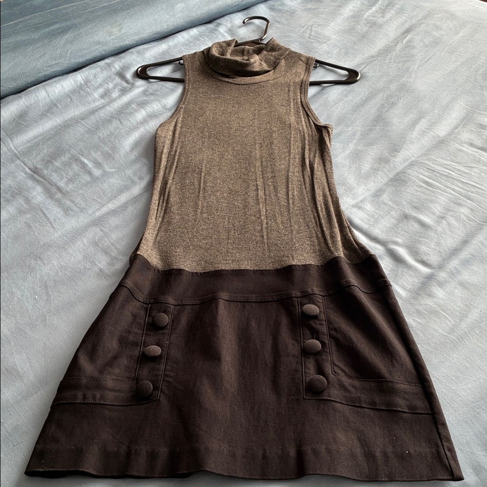 Sleeveless Brown and Black Dress
